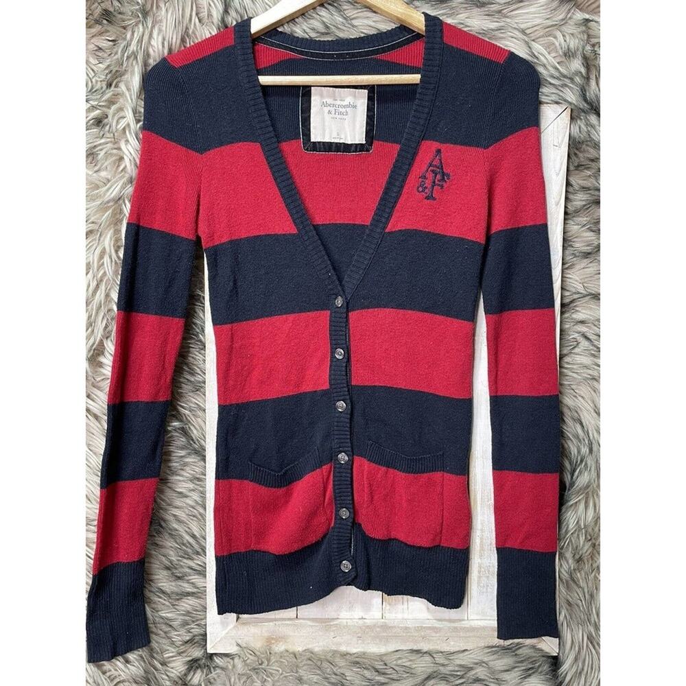 Ambercrombie and Finch‎ Red and Blue Striped Cardigan Sweater Women's Size S